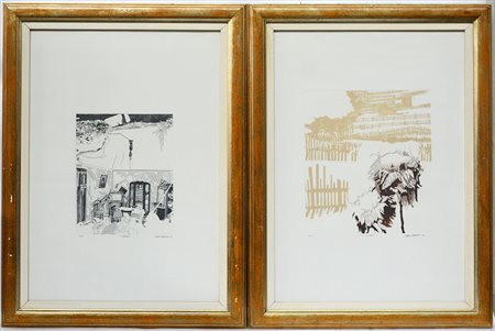 Firma indecifrata. Lotto composto da due acqueforti firmate e datate in lapis...