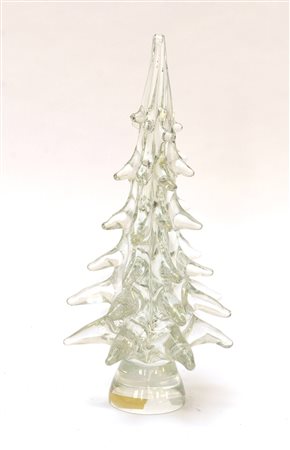 Manifattura di Murano, scultura in vetro cristallo a forma di abete con...