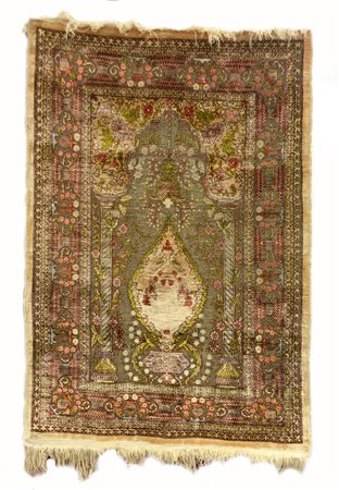 [Tappeto] Tappeto-preghiera Herekè, Turchia, sec. XX. Trama, ordito e vello...