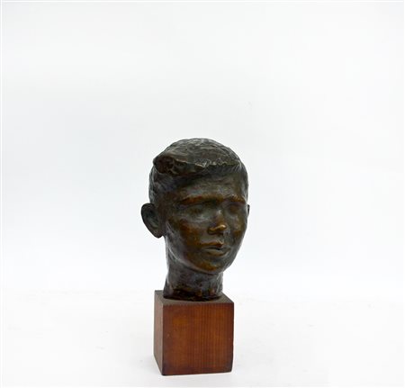 Firma indecifrata "Volto di scugnizzo" scultura in bronzo (h cm 56) firmato...