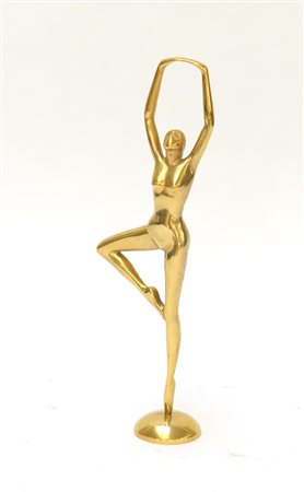 Scultura in metallo dorato raffigurante una ballerina, firmata Mariani alla...