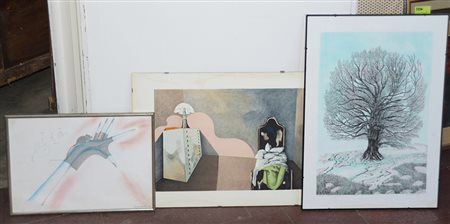 G. Marchi-M. Corte- N. Ruggeri. lotto di tre litografie a coloridi soggetti e...