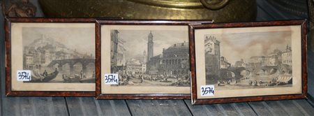 Gruppo di tre piccole incisioni del sec. XIX raffiguranti scorci di città...