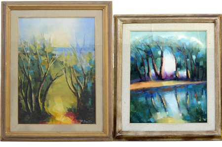 Antonio Rosetti Lotto di due olii su tela raffiguranti paesaggi (cm 70x50 e...