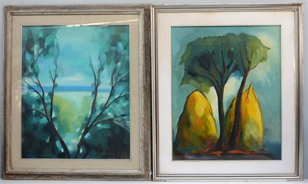 Antonio Rosetti Lotto di due olii su tela raffiguranti paesaggio lacustre e...