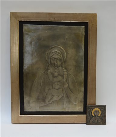 Lotto composto da due composizioni a soggetto religioso su lamina (difetti)