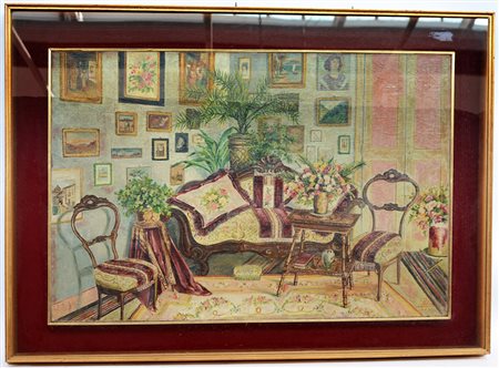 Ignoto "interno con salotto" 1913 olio su tela (cm 60x88) reca firma Elisa e...