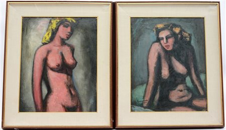 Ignoto "Nudi di donna" 1950/1951. Coppia di olii su tela (cm 48x38) firmati...