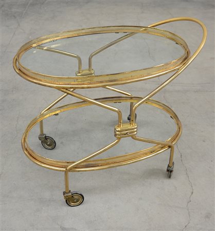 Carrello portavivande in ottone a due ripiani di forma ovale (difetti)