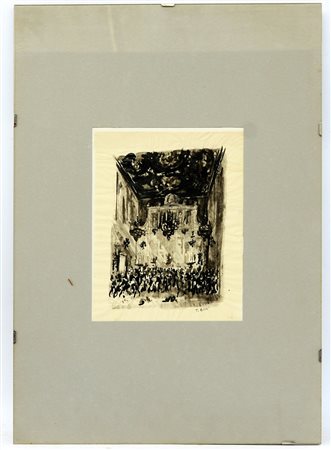 Tommaso Buzzi "Interno di palazzo" tecnica mista su carta (cm 22x17) Firmato...