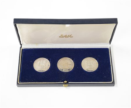Gruppo di tre monete in argento da un Rand Sudafrica in custodia