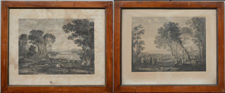 Pietro Parboni (Sec. XVIII-XIX) "Paesaggi con figure" gruppo di quattro...