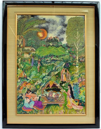 Ignoto "Figure orientali in un paesaggio" tecnica mista su cartone (cm 90x60)...