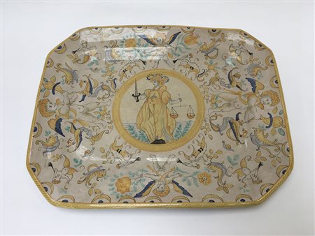 Manifattura di Deruta - Vassoio rettangolare ad angoli smussati decorato a...