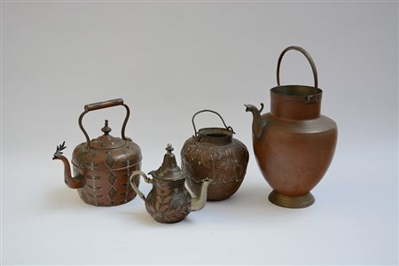 Manifatture nordafricane. Gruppo di quattro oggetti in rame di cui uno con...