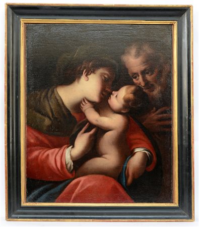 Scuola del sec. XVII "Sacra famiglia" olio su tela (cm 75x58) In cornice...