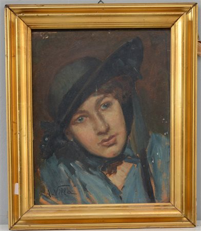 A. Villa "Ritratto di gentildonna" olio su cartone (cm 37x27) firmato in...