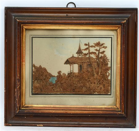 Arte del sec. XIX. Altorilievo in sughero raffigurante paesaggio (cm 12x16.5)...