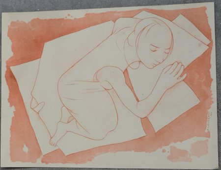 riproduzione di un disegno di Felice Casorati "Figura femminile" 1962 (cm...