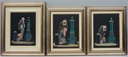 Luciano Dandolo "Il Barbone" gruppo di tre tecniche miste su cartone, di...