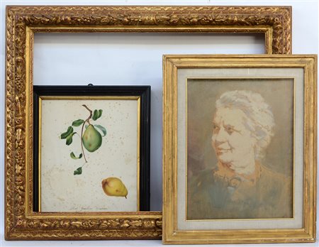 Lotto composto da una cornice dorata, un ritratto ad olio e un'incisione del...
