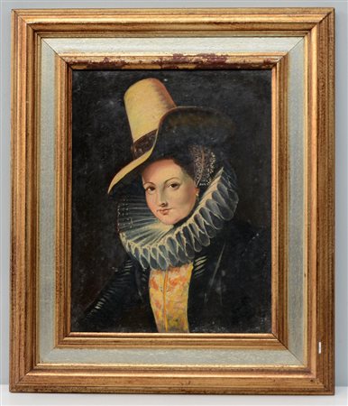 Ignoto "Ritratto di signora con gorgera" olio su tela (cm 40x30) In cornice