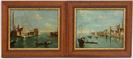 Ignoto "Scorci di Venezia" coppia di dipinti ad olio su cartone (cm 15x20) In...
