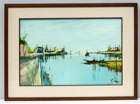 Firma indecifrata "Laguna di Marano" olio su tela (cm 40x60) Firmato in basso...