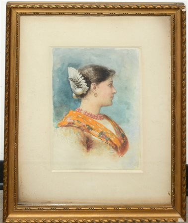 Giacomo Mantegazza (Saronno 1853 - Cernobbio 1920) "Brianzola" acquerello su...