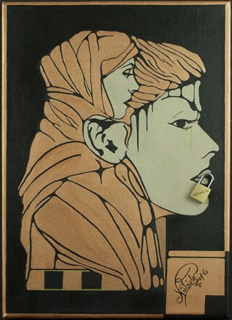 AMANDA NEBIOLO Torino, 1973 " Femme " anno 2016 acrilico e lucchetto su tela...