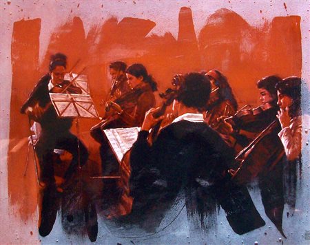YOON SI-YOUNG Chung-Buk, 1959 " Music " olio su tela 80x100 cm Certificato...