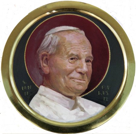 STEFANOS ARMAKOLAS Tinos " Giovanni Paolo II " olio e oro zecchino su tavola...