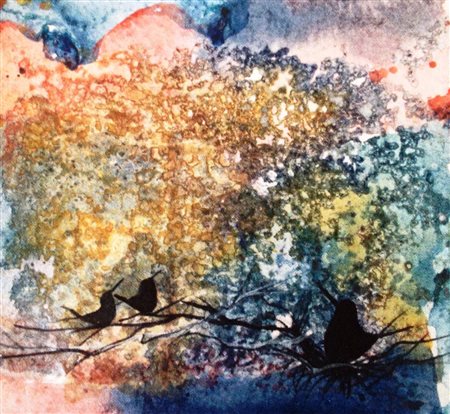 ANTONIO NOCERA Caivano, 1949 " Noi tre " tecnica mista 40x40 cm Certificato...