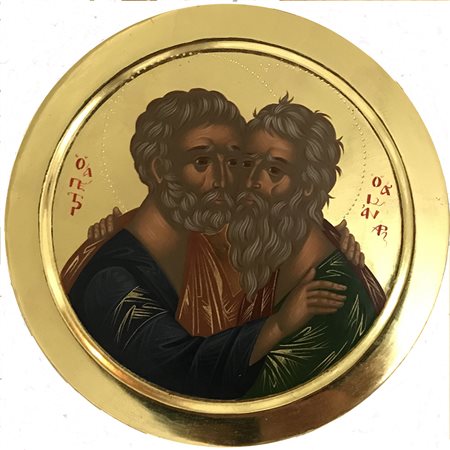 STEFANOS ARMAKOLAS Tinos " San Pietro e Sant' Andrea " olio e oro zecchino su...