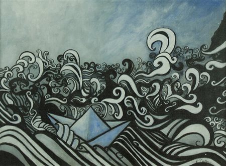 PATRIZIA TESTONI Vigarano Mainarda, 1967 " Il gioco del mare " olio su tela...