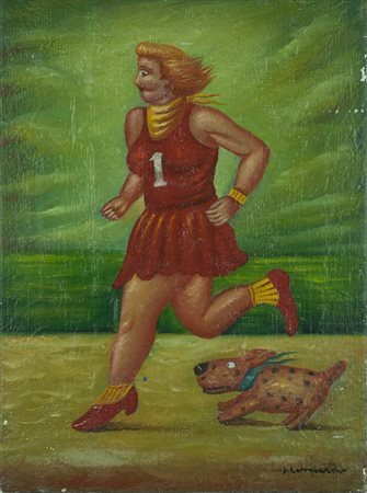 SALVO LOMBARDO Favara, 1948 " La maratoneta " olio su tela 40x30 CM firmato...