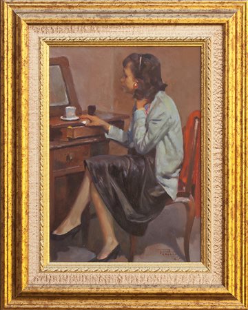 GIOVANNI PARLATO Vico Equense 1957 " Patrizia " olio su masonite 25x35 cm...