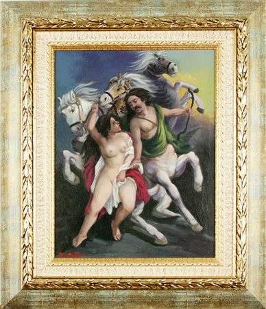 PIETRO PANTINO Roma 1941 "Chirone e l' amazzone " olio su tavola 40 x 30 cm...