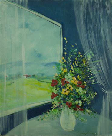 RENATO CRESPINA anno 1980 olio su tela 60x50 cm fiirmato al fronte e al retro