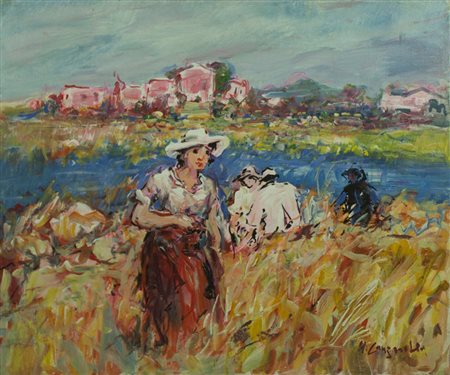 NICOLA CANZANELLA 1929 olio su tela 50x60 cm firmato al fronte e al retro