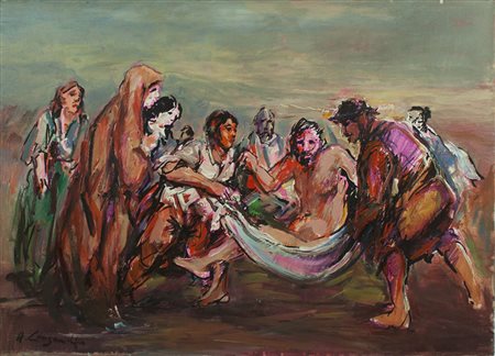 NICOLA CANZANELLA 1929 olio e tecnica mista su tela 50x70 cm firmato al fronte