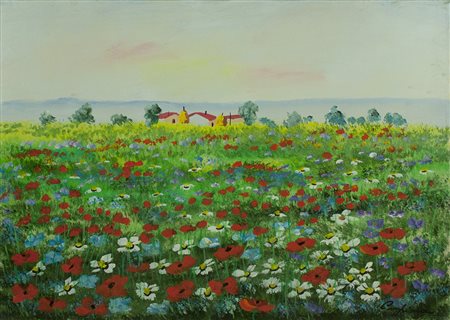 RENATO CRESPINA olio su tela 50x70 cm fiirmato al fronte; al retro etichetta...