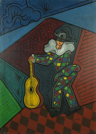 PIPPO ORIANI Torino 1909 - Roma 1972 " Arlecchino con chitarra " anno 1971...