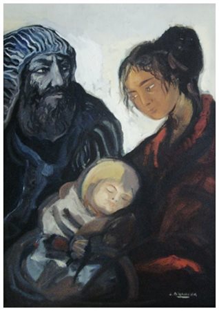 LORENZO D’ANDREA Lucca 1943 Sacra famiglia Olio su tela 50 x 35. Firma in b....