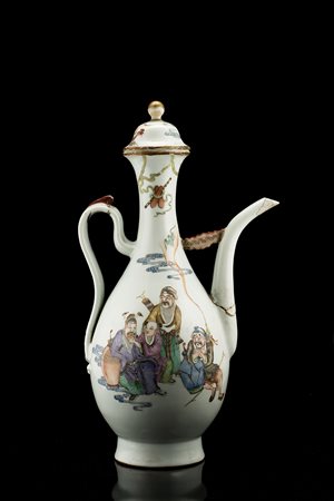 Versatoio in porcellana con coperchio, decorato con scena di banchetto negli...