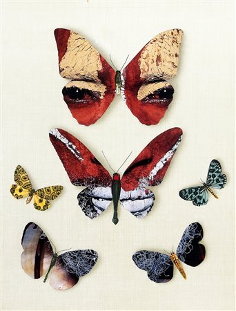 JIRI KOLAR 1914 - 2002 6 farfalle aborigeno australiano, 1986 Collage su...