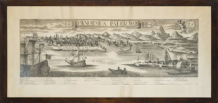 Acquaforte del sec. XVIII raffigurante la città di Palermo vista dal mare (cm...