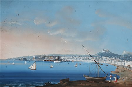Scuola napoletana sec. XIX "Napoli dal Carmine" gouache su carta (cm 53x76)...