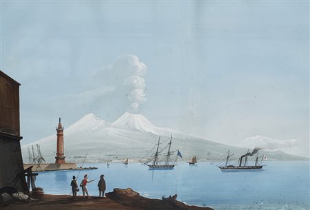 Scuola napoletana sec. XIX "Neve del 1838" gouache su carta (cm 53x75,5) In...