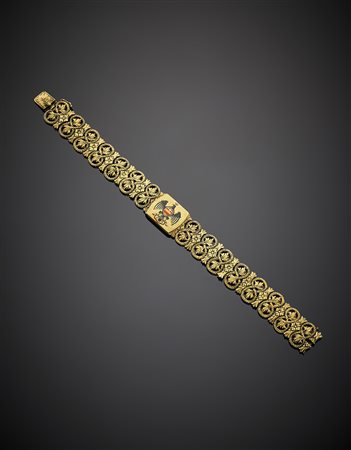 Bracciale in oro giallo con maglia modulare floreale di nodi Savoia e stemma...